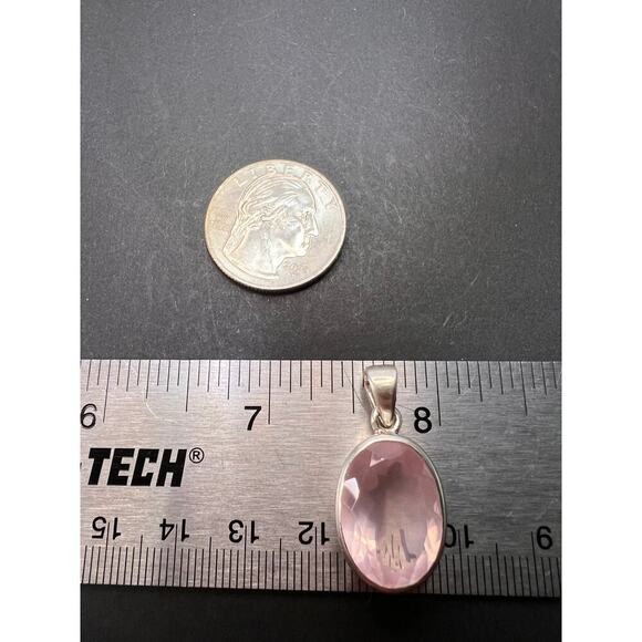 NEW Rose Quartz oval gemstone sterling silver pendant 5.62 grams - Picture 3 of 11